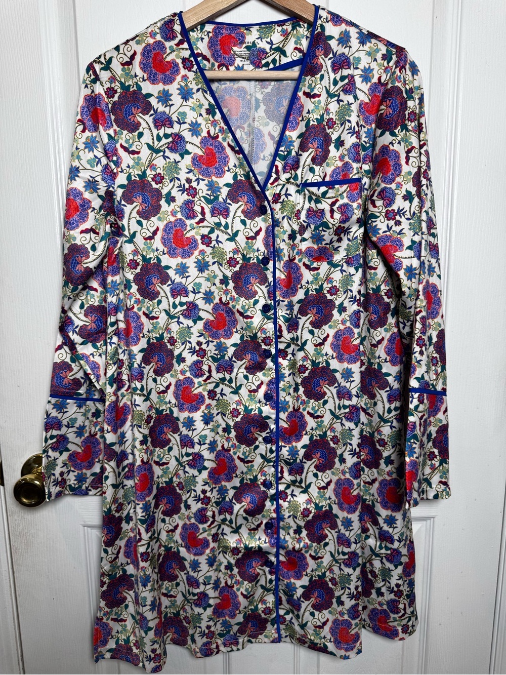 Summersalt Cloud 9 Boyfriend Sleep Shirt Floral Satin Pajama Top Size Small